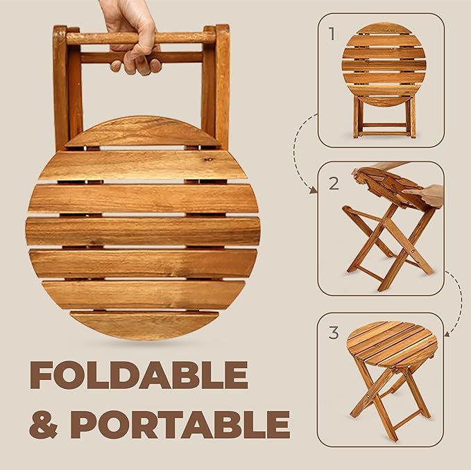 2PCs Folding Side Tables, Waterproof Patio Foldable End Table, Portable Side Table for Indoor and Outdoor Garden, Porch, Balcony, Camping, Fishing, Natural Color, Small Size 13 inch Height