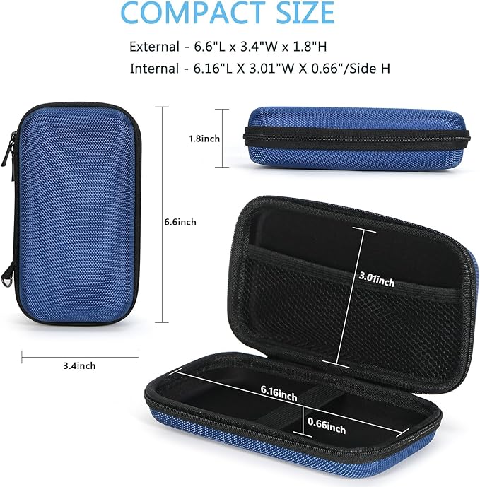 GLCON Portable Protection Hard EVA Case for External Battery, Cell Phone, GPS, Hard Drive, USB/Charging Cable, Small Carrying Bag Mesh Inner Pocket, Zipper Enclosure, Universal Travel Pouch Bag