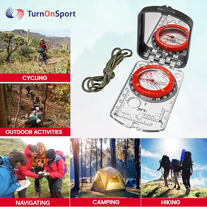 Boy Scout Sighting Compass - Adjustable Declination Mirror, Compass Base Plate, Orienteering & Hiking Navigation - Military Grade, Backpacking & Camping Tool