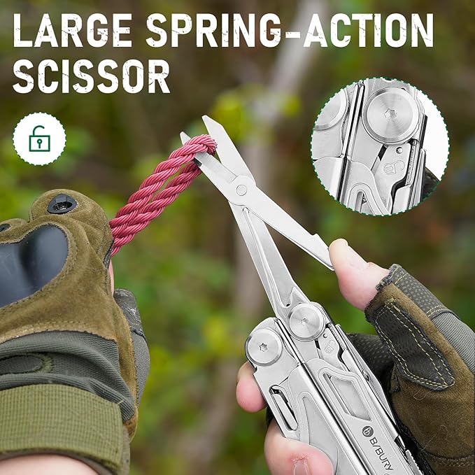 BIBURY Multitool Pliers Pro BI2045, Foldable Multitools with Replaceable Wire Cutters and Saw, Stainless Steel Multi Tool w/Upgraded Scissors and Screwdriver Set, Ideal for Camping, Hiking, Survival