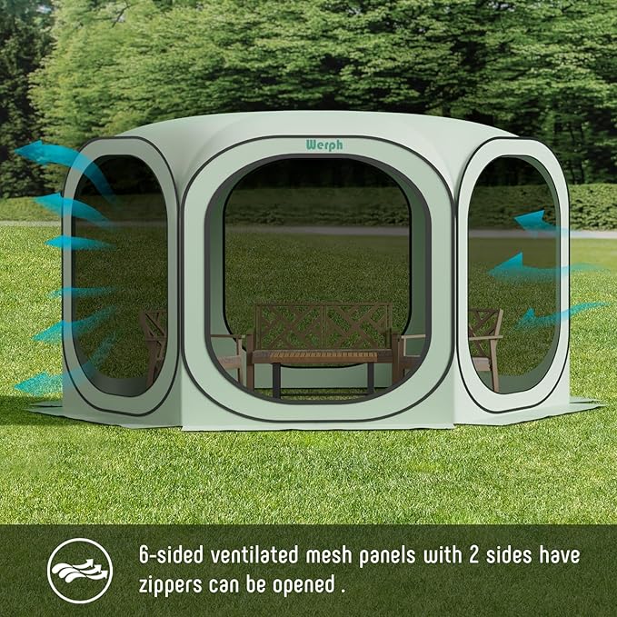 Pop Up Screen Tent Camping Canopy 12x12, Screen Room with Mosquito Net,Outdoor Tent Canopy,Pop Up Gazebo for Lawn & Garden,Parties or Camping,Green