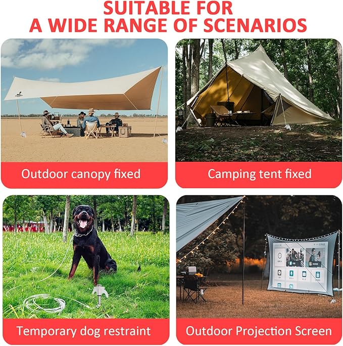 8" Screw in Tent Stakes - 12 Pack Heavy Duty Glow in The Dark Ground Anchors for Camping, Canopy, Awning and Outdoor Use Tent Pegs - Durable Metal Tent Spikes with Hex Head Driver & Storage Box