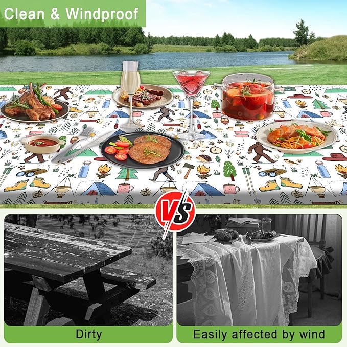 JAWO Picnic Table Covers with Bench Covers Camping Big Foot Adventure Tablecloth 8FT for 8 Person Fitted Picnic Table Cover with Elastic Windproof Waterproof Fabric, Camp Accessories Patio & Outdoor