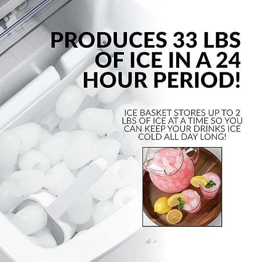 Igloo Electric Countertop Ice Maker Machine - Automatic and Portable - 33 Pounds in 24 Hours - Icecube Maker - Plastic Scoop and Basket - Ideal for Iced Coffee and Cocktails - Stainless Steel
