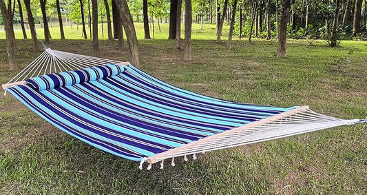 Double Hammock with Quilted Fabric and Spreader Bars,Longer and Sturdier,Quality Hammocks for Outdoor Indoor Patio Yard