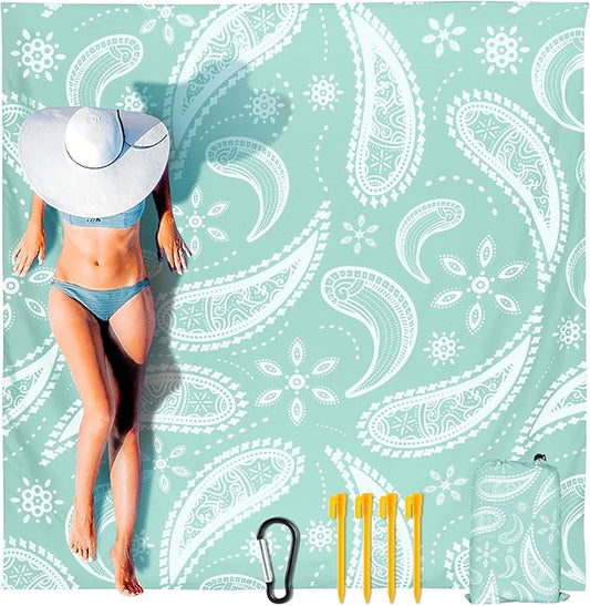 Beach Blanket Waterproof Sandproof Extra Large Beach Mat 79" X 83"/120"x108"for 1-8 Adults Quick Drying Durable Outdoor Picnic Mat for Beach Travel Camping Hiking