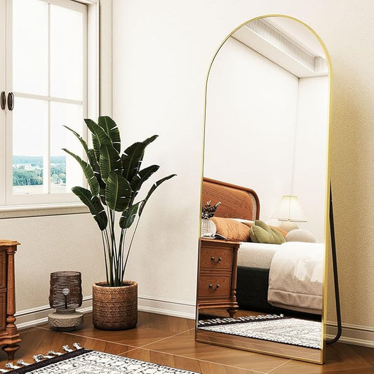 Gold Arched Full-Length Mirror, 24"x68" Arched Floor Mirror with Stand, Wall-Mounted for Bathroom, Dressing Room - Hanging or Leaning - Full Body Mirror for Bedroom