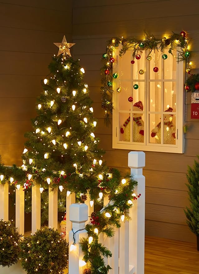 C9 LED Christmas Lights Outdoor, 81 Feet 100 LED String Lights with Timer & 8 Lighting Mode, Waterproof Commercial Grade Extendable for Indoor Outside Roofline Patio Home Xmas Decoration, Warm White