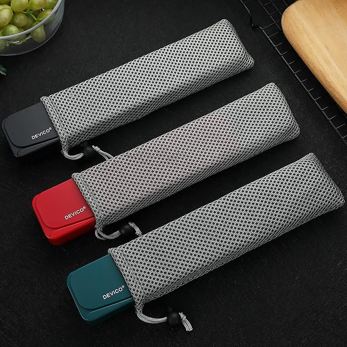 DEVICO Travel Utensils, 18/8 Stainless Steel Portable Reusable Camping Silverware Cutlery Flatware Set, 4-Piece Include Fork Spoon Chopsticks with Case (Dark Green)