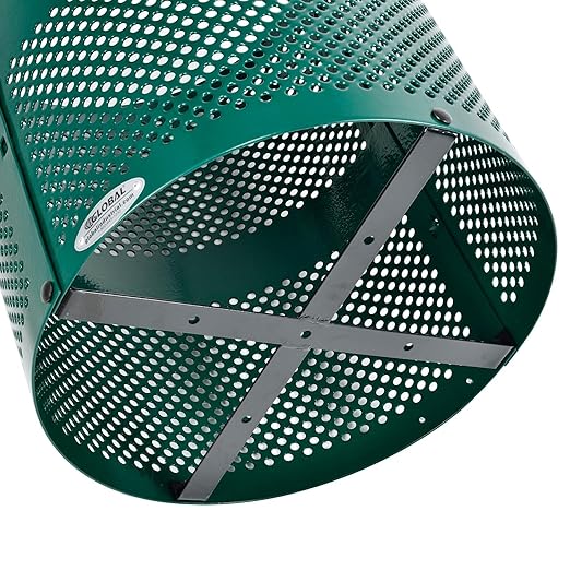 Global Industrial 32 Gallon Outdoor Perforated Steel Round Trash Can with Rain Bonnet Lid, Plastic Liner and Anchor Kit Included, 23-1/2" Diameter x 40-1/2"H, Green