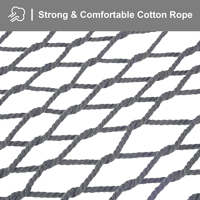 SUNCREAT Double Outdoor Hammock, Polyester Rope Hammock with Strong Spreader bar, Gray