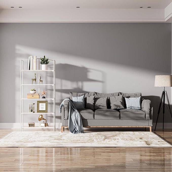 Crofy No Assembly Folding Bookshelf for Living Room, 5 Tier White Collapsible Book Shelf for Home Office, Portable Bookcase Storage Organizer