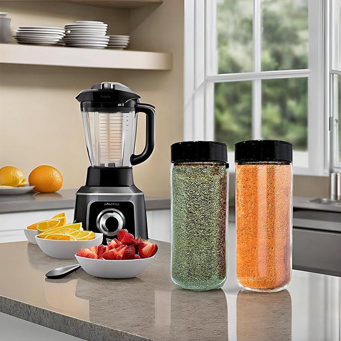 JARMING COLLECTIONS 16oz Glass Spice Shakers with Lids – Set of 2 Large Seasoning Containers with Shaker Tops for Kitchen, Pantry & Herb Storage