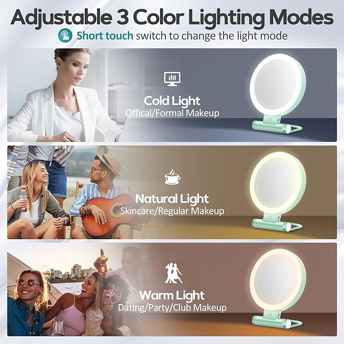 B Beauty Planet Magnifying Mirror with Light 30X, Double-Sided 1X/30X Magnifying Makeup Mirror with Tweezer, 2000mAh 3 Colour Modes with Adjustable Brightness,Foldable Travel Mirror(Mint Green)