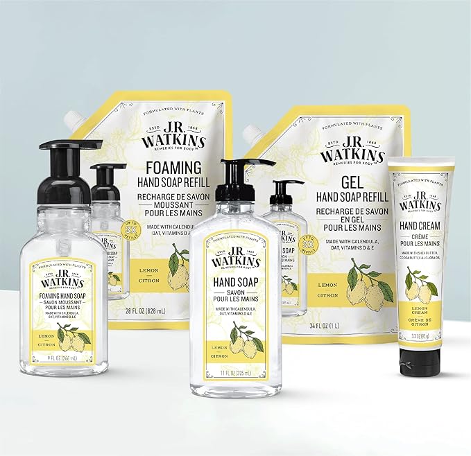 J.R. Watkins Foaming Hand Soap with Pump Dispenser, Moisturizing Foam Hand Wash, All Natural, Alcohol-Free, Cruelty-Free, USA Made, Lemon, 9 fl oz, 3 Pack