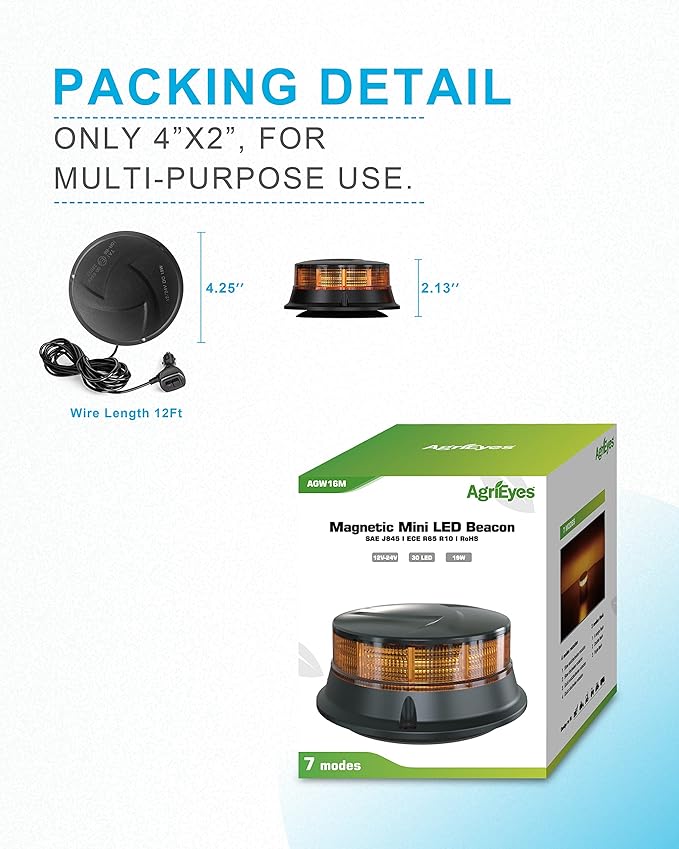 Agrieyes Amber Beacon Light 4.2Inch, Flashing Safety Warning Lights Permanent/Magnet Mount (Amber, Magnet)