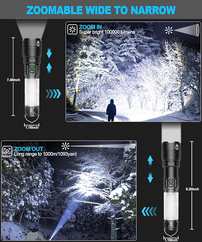 Flashlights High Lumens Rechargeable 2Packs- Super Bright Tactical LED Flashlight,Powerful USB C Flash Light with 360°COB Light, Long Beam 3280Ft,7 Modes,Waterproof Handheld Flashlight for Emergency