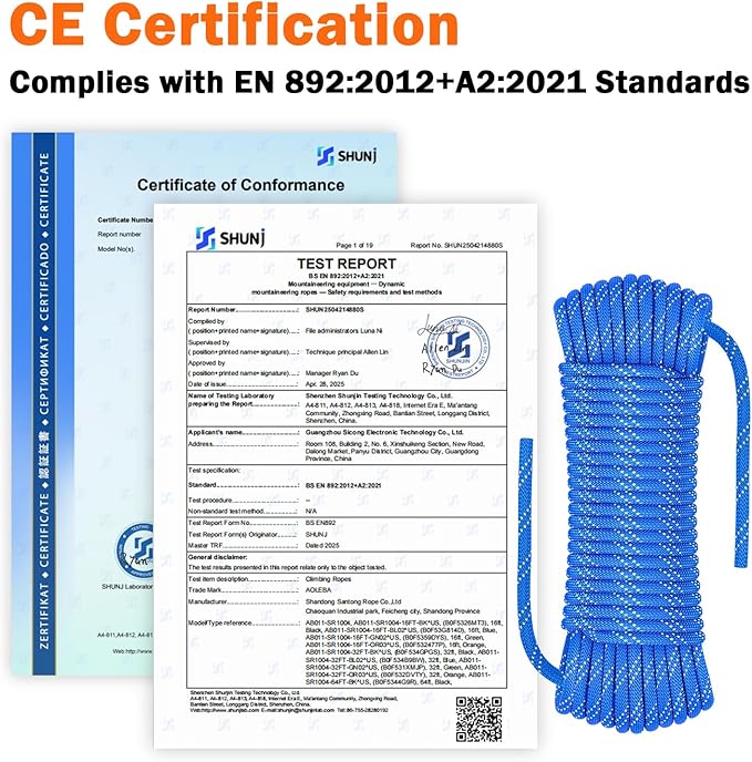 AOLEBA 8.5mm Static Climbing Rope, Outdoor Rock Climbing Ropes, Heavy Duty Rappelling Rope for Fire Rescue, Escape, 10M(32Ft) 20M(64Ft) 30M(96Ft) Ice Climbing Equipment & Parachute Accessories