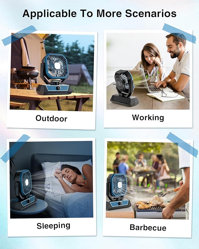 Portable Camping Fan with 20000mAh Rechargeable Battery, USB-C Battery Powered Fan for Indoor Outdoor Use, Ultra Quiet Battery Operated fan for Travel, Tent, Beach, Picnic, BBQ, Desk, Home