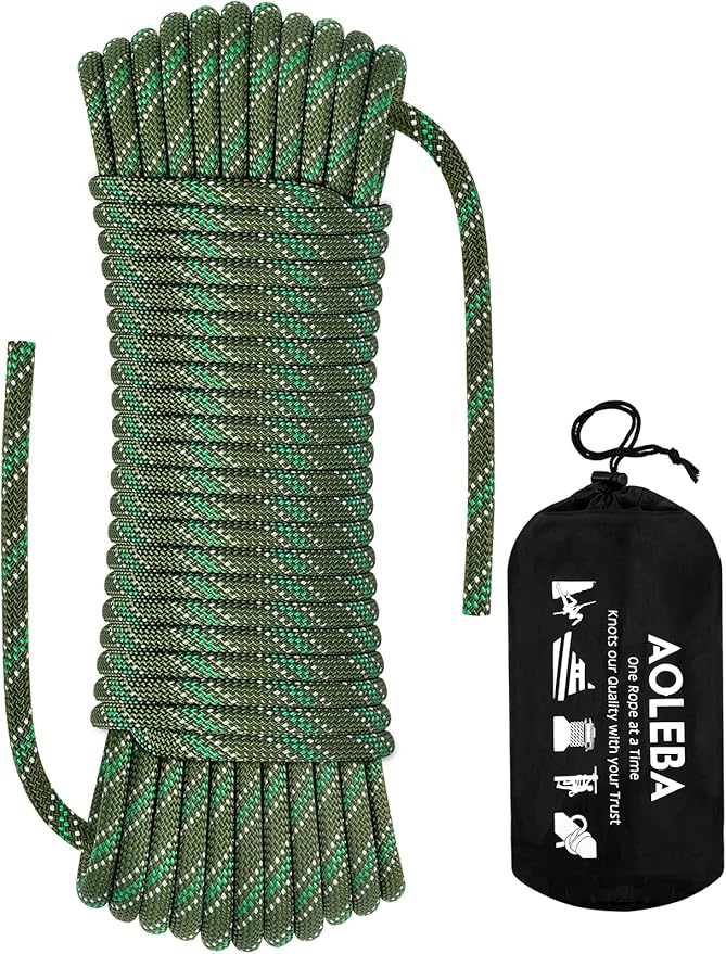 AOLEBA 8.5mm Static Climbing Rope, Outdoor Rock Climbing Ropes, Heavy Duty Rappelling Rope for Fire Rescue, Escape, 10M(32Ft) 20M(64Ft) 30M(96Ft) Ice Climbing Equipment & Parachute Accessories