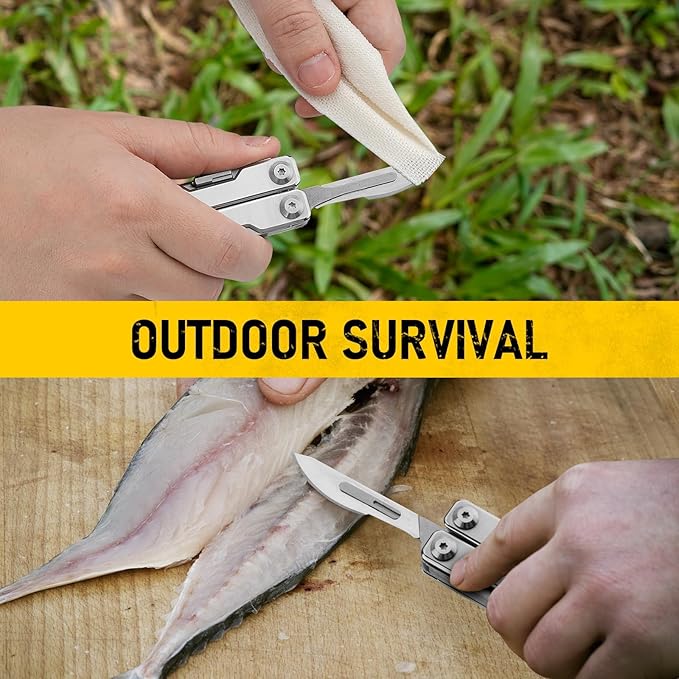 BIBURY Mini Multitool BI2052A, 8 in 1 Keychain EDC Scissors w/Window Breaker, Seat Belt Cutter, Bottle Opener for Outdoor Survival, Mini Multi Tool Cool Gadget TSA Approved, Gifts for Men and Women