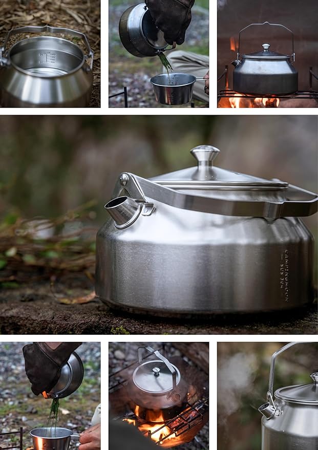 CAMPINGMOON 1L Campfire Kettle Seamless One-Piece Stainless Steel Wide Bottom Wide Spout Integrated Molding Camping Outdoor Water Boiler SW-1