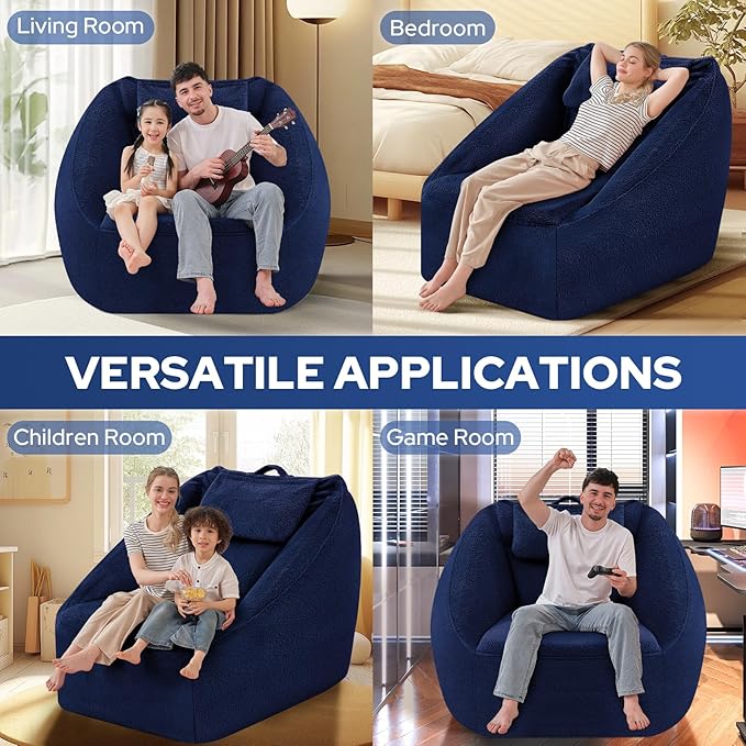 HABUTWAY Inflatable Bean Bag Chairs for Adult Blow up Chair Portable Inflatable Bean Bag Couch w/Electric Air Pump,Handle & Side Pocket for Movie Night Reading Gaming Living Room - Dark Blue