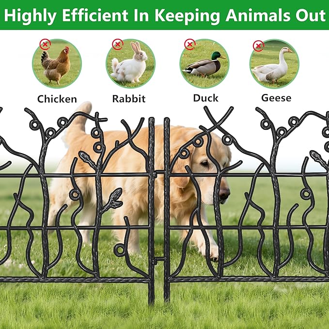 AMAGABELI GARDEN & HOME 5 Panel 26in(H)×11.5ft(L) Decorative Garden Fences and Borders for Dogs No Dig Rustproof Metal Fence Panels Garden Edging Animal Barrier Fencing for Flower Bed Yard Patio