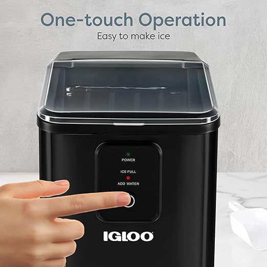 Igloo Self-Cleaning Countertop Ice Maker - Compact and Portable - Creates 26 lbs. Per Day, 8 Pieces Ready Every 7-8 Minutes - Includes Ice Scoop and Basket - Black