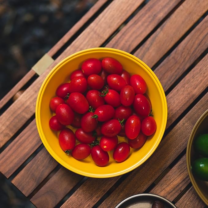 Camping Plates 2pcs Set, Stainless Steel Deepdish, Reusable Dinnerware Cookware, Yellow