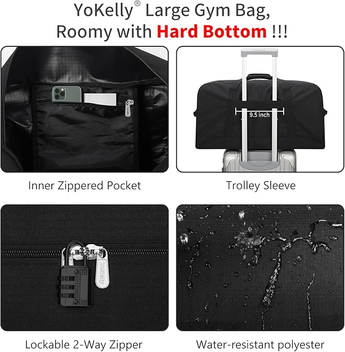 55L Large Duffle Bag for Men Travel - 25 inch Weekender Duffel Bag with Hard Bottom - Black