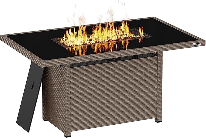 EAST OAK 52'' Propane Fire Pit Table, 60,000 BTU Gas Firepit W/Large Tempered Glass Tabletop, CSA Certified Outdoor Patio Fire Table with 9.2 lbs Glass Stone & Removable Lid, Chocolaty Coffee