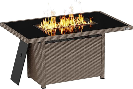 EAST OAK 52'' Propane Fire Pit Table, 60,000 BTU Gas Firepit W/Large Tempered Glass Tabletop, CSA Certified Outdoor Patio Fire Table with 9.2 lbs Glass Stone & Removable Lid, Chocolaty Coffee