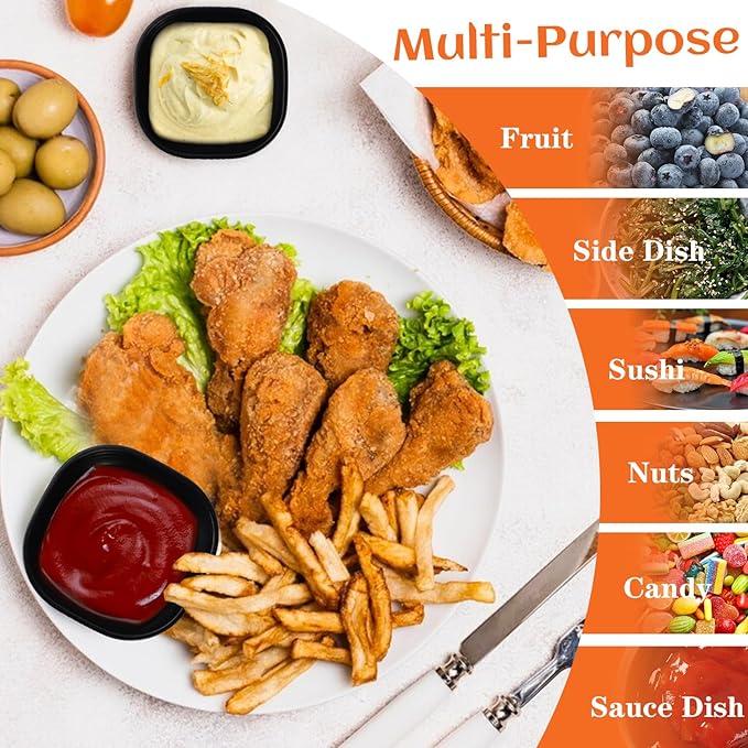 Homienly Soy Sauce Dishes,Wheat Straw Small Bowls Set of 6-4.5 OZ Small Dessert Bowls,Unbreakable Dipping Bowls,Dipping Sauce Cups,Mini Prep Bowls, Dip Bowls for Side Dish - Black