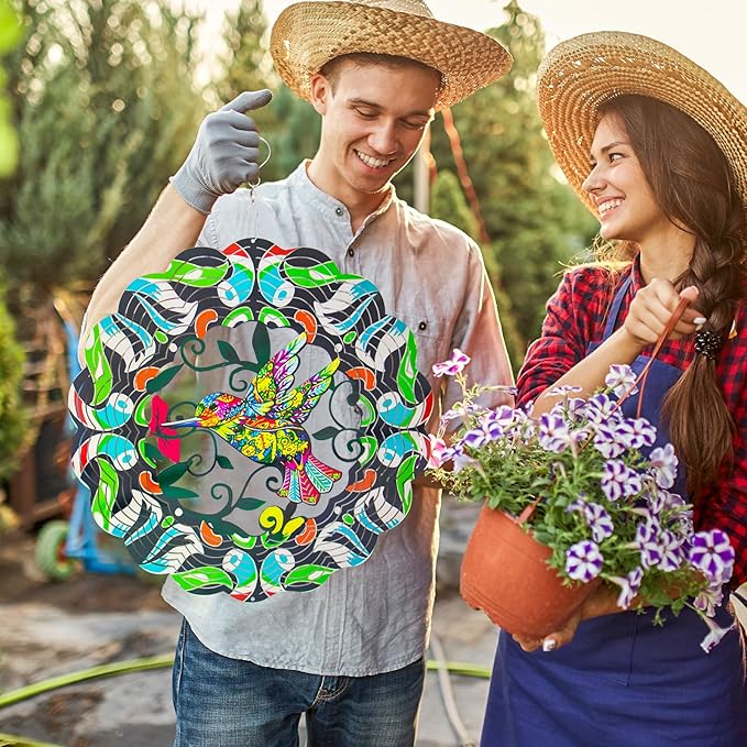 Hummingbird Large Metal Wind Spinners - Hummingbird Gifts for Women Mom Grandma Wife,15 Inch Hanging Wind Spinner for Outdoor & Indoor Decorations, Wind Spinner for Christmas Ornament Gifts