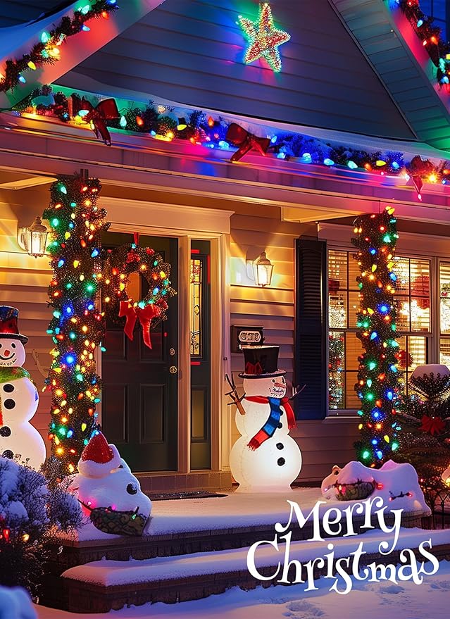 C9 LED Christmas Lights Outdoor, 81 Feet 100 LED String Light with Timer & 8 Lighting Mode, Waterproof Commercial Grade Christmas Tree Lights for Outside Indoor Roofline Patio, Multicolor