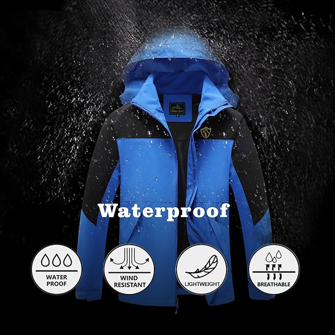 GIISAM Rain Jacket for Men, Mens Waterproof Raincoat Lightweight Rain Jackets Outdoor Rain Coat Windbreaker with Hood