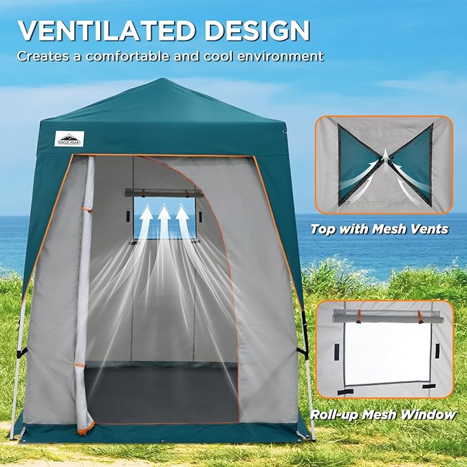 EAGLE PEAK 5x5 Pop Up Privacy Tent with Ground Mat, Portable Changing Room & Outdoor Shower Tent, Portable Canopy for Camping, Pool, Photoshoots or Toilet Shelters 6x6 Base 5x5 Top (Gray/Blue)