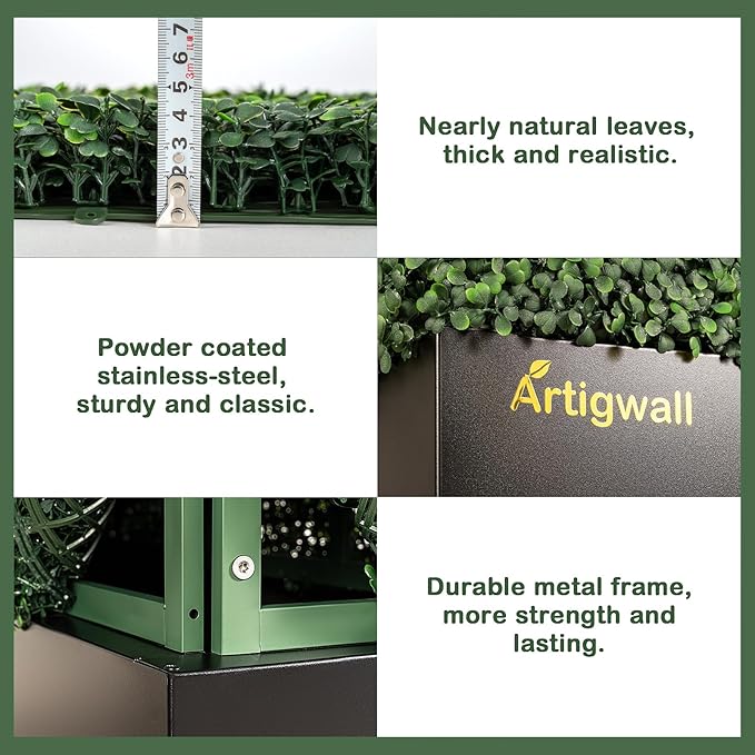 Artificial Hedge Wall, Boxwood Grass Panels with Planter, Fake Greenery Divider Fence for Outdoor Patio,60Lx48Hx14D