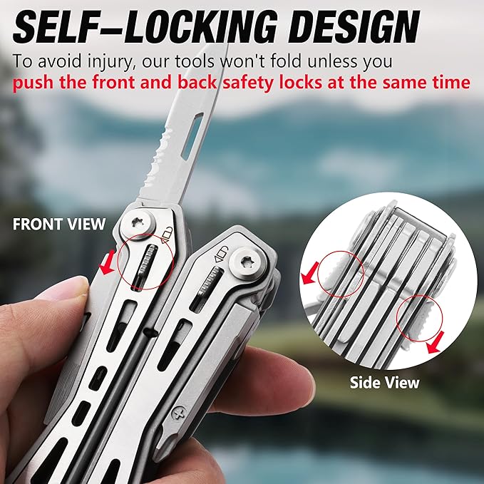 FLISSA 16-in-1 Stainless Steel Multi Tool, Gift for Dad, EDC Multitool with Pocket Knife, Pliers, Belt Clip and Oxford Sheath, Self-locking Utility Multi-Tool for Camping Survival Outdoor
