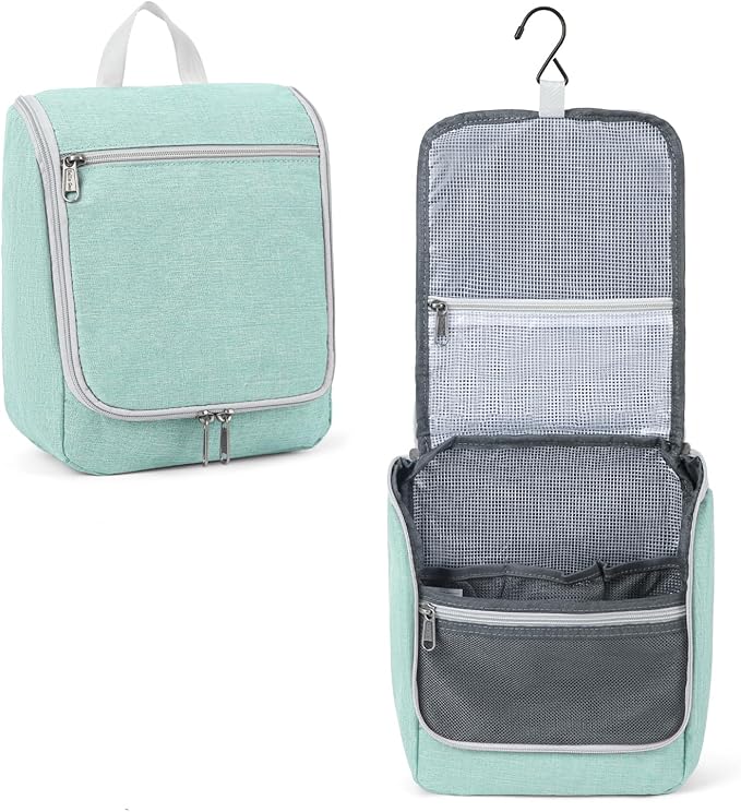 Della Gao Hanging Toiletry Bag for Men and Women, Portable Travel Makeup Bag Cosmetic Bag Toiletries Organizer, Bathroom Bag, Water Resistant Nylon - Green