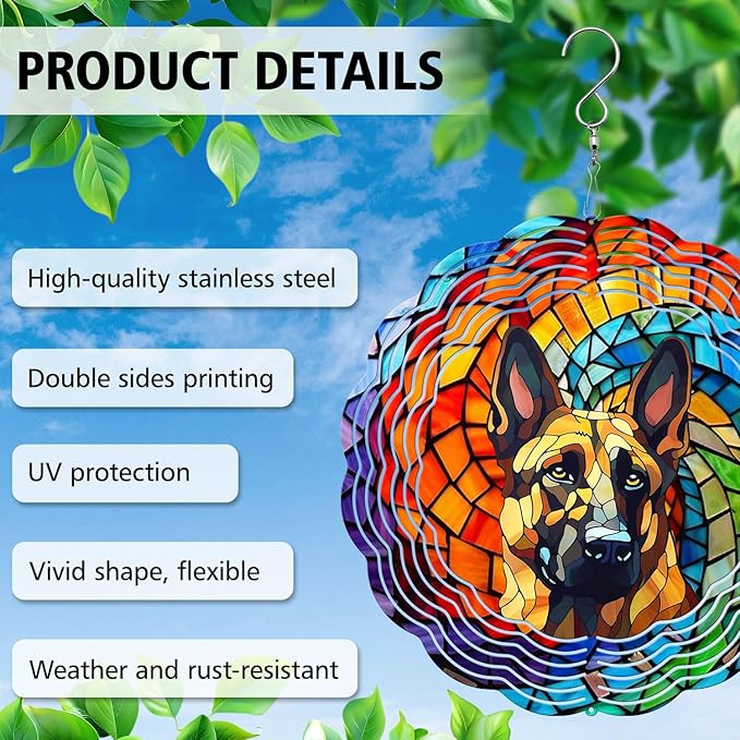 German Shepherd Yard and Garden Wind Spinner, Unique 3D Hanging German Shepherd Wind Spinner