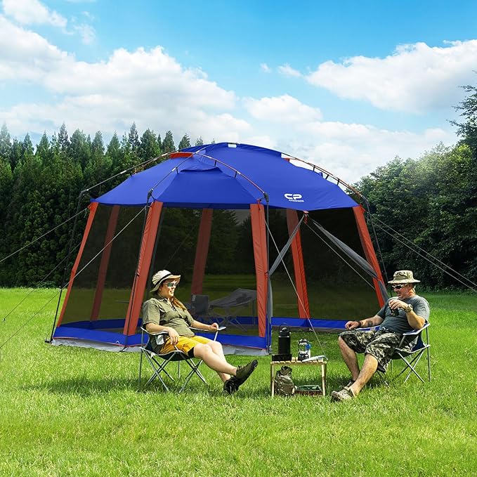 CAMPROS CP Screen House 13 x 13 Ft Screened Mesh Net Wall Canopy Tent Screen Shelter Gazebos for Patios Outdoor Camping Activities - Blue
