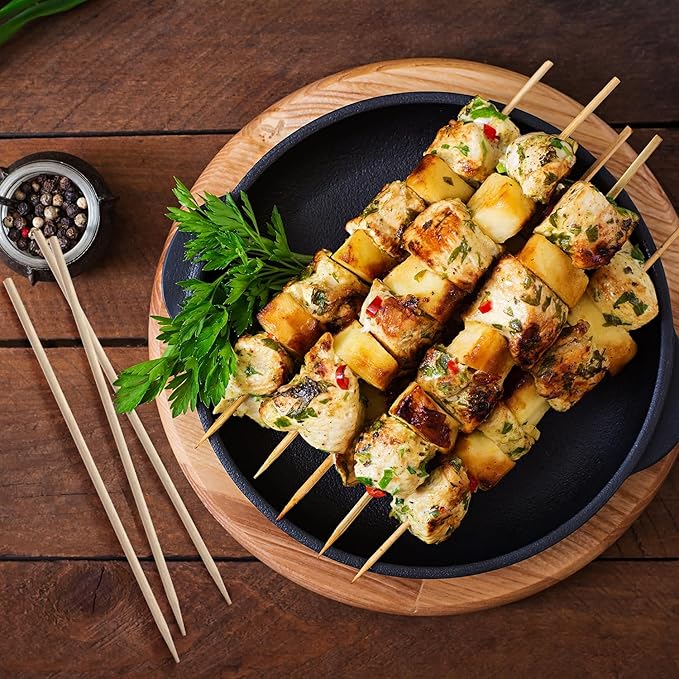 100 Pack 12 inch Bamboo Skewers for BBQ, Appetiser, Fruit, Cocktail, Kabob, Chocolate Fountain, Grilling, Barbecue, Kitchen, Crafting & Party, Natural Wooden Stick — Φ=4mm, Eco-Friendly Wood Sticks