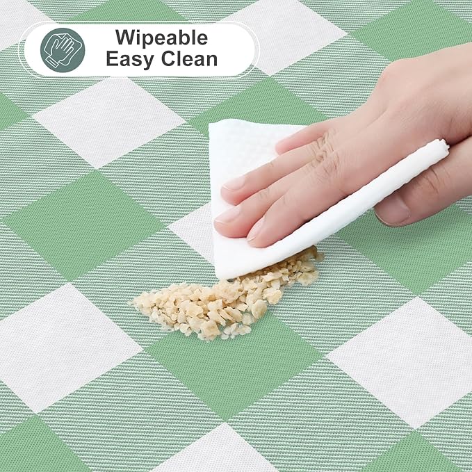 misaya Round Waterproof Vinyl Table Cloth, Buffalo Flannel Backed Tablecloth, Wipeable Plastic Table Cover for Dinner, Kitchen, Picnic (60", Sage Green and White)