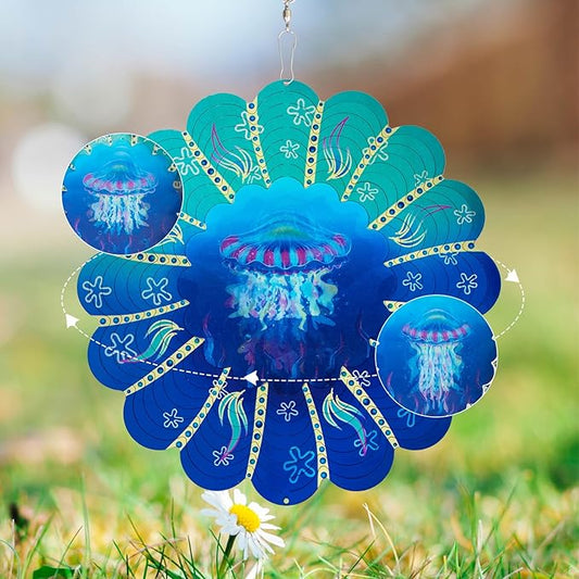 Jellyfish Metal Wind Spinners -Jellyfish Gifts for Women Mom Grandma Wife, Hanging Animations Wind Spinner for Outdoor & Indoor Decorations, 12 inch for Ornament Gifts