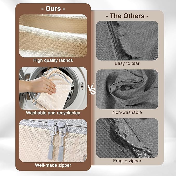 DIMJ 66L Comforter Storage Bag - 3 Pack Space-Saving Self-Compression Bags for Blankets, Duvets, Pillows, Bedding, and Down Jackets with Clear Window and Handle