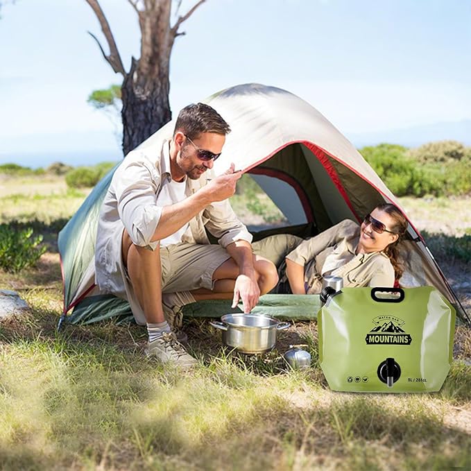 Collapsible 8L Water Storage Bag, BPA-Free Portable Folding Water Jug with Adjustable Faucet, Leakproof Emergency Water Bag for Camping, Hiking, Riding, Outdoor Sport (GREEN, 1)