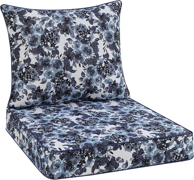 Favoyard Outdoor Seat Cushion 24 x 24 x 4 in Waterproof Pattern Fade Resistant Cover Removable Patio Furniture Cushions Deep Seat & Back Cushion Set with Adjustable Straps for Patio Chair Sofa Couch