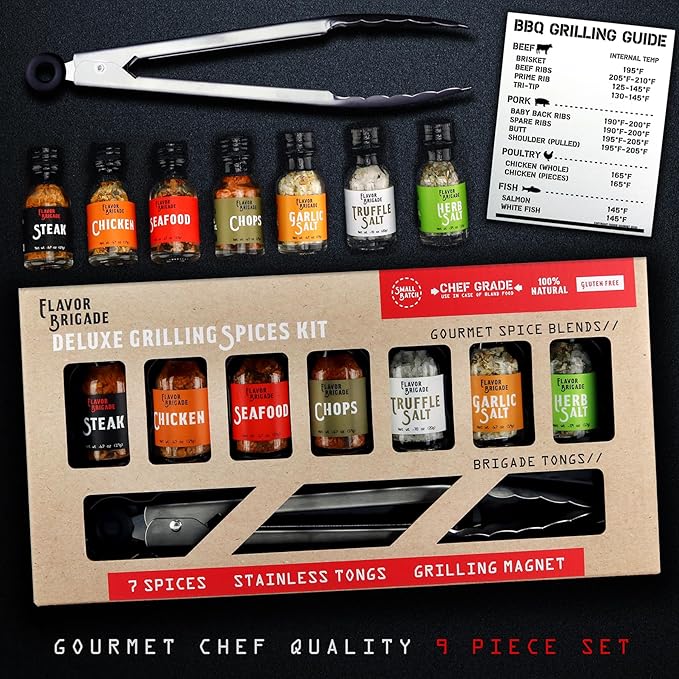 Deluxe Grilling Gift for Men - BBQ Accessories - Gourmet Spice Blends & Seasonings, Tongs, BBQ Magnet, Meat Rubs, Unique Gift for Dad, Son, Brother, Father in Law, Cooking Chefs, Guys, 17 Piece Set